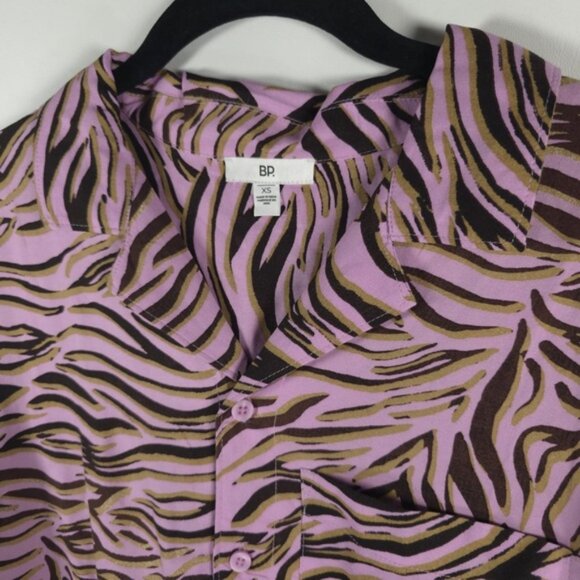 NWT BP. PINK BOUQUET RETRO ZEBRA Button up Collared LS Shirt 100% Rayon Sz XS - Picture 7 of 12